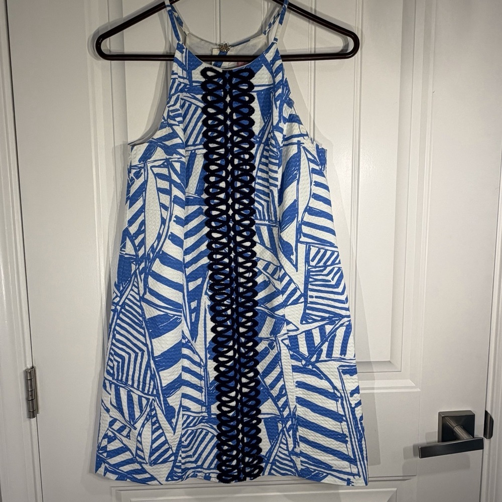 Lilly Pulitzer Annabelle Shift Blue Nautical Mini Sleeveless 100% Cotton Dress 2
